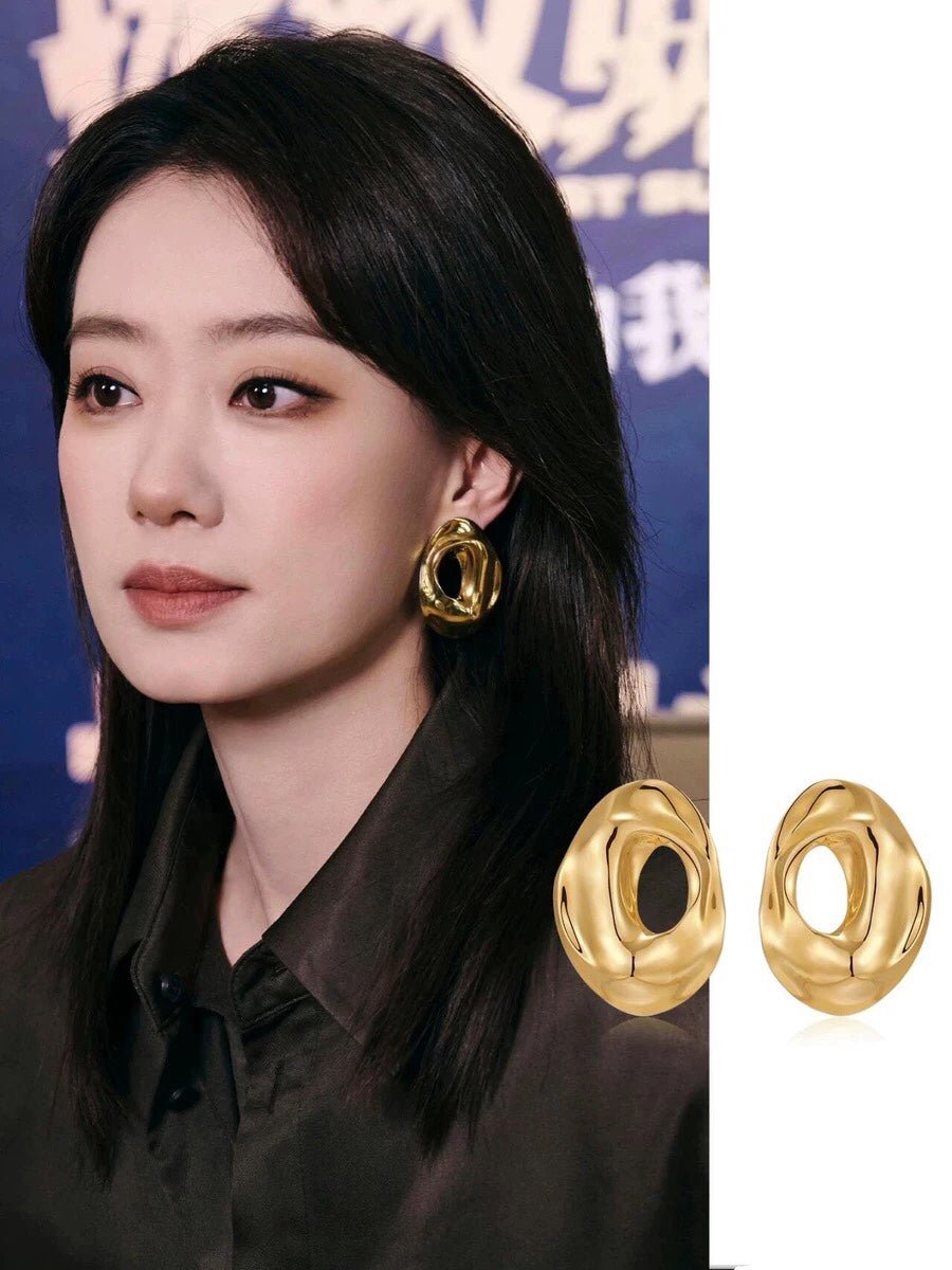 Irregular Geometric Oval Hollow Earrings - floysun