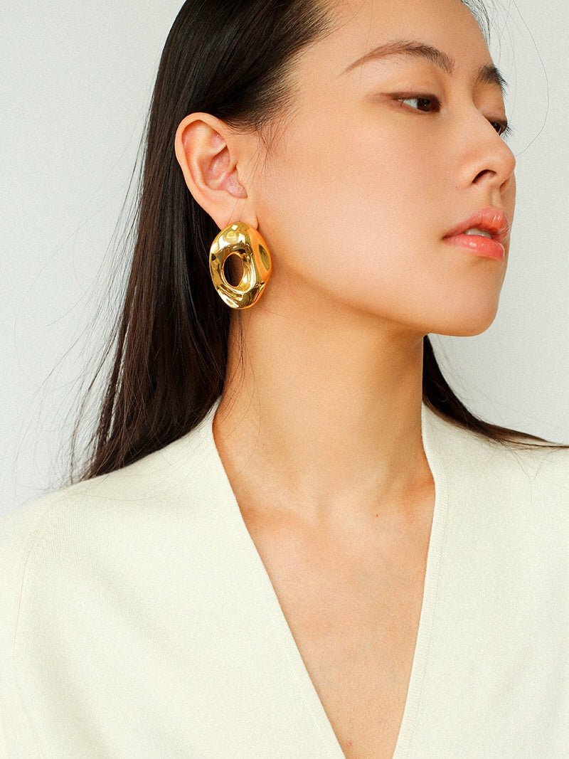 Irregular Geometric Oval Hollow Earrings - floysun