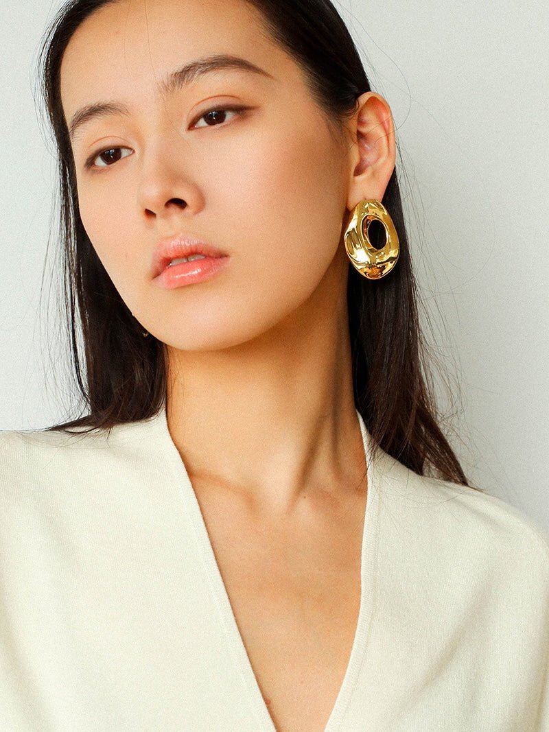 Irregular Geometric Oval Hollow Earrings - floysun