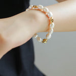 Irregular Metal and Pearl Magnetic Clasp Beaded Bracelet - floysun