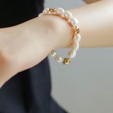 Irregular Metal and Pearl Magnetic Clasp Beaded Bracelet - floysun