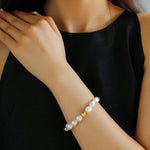 Irregular Metal and Pearl Magnetic Clasp Beaded Bracelet - floysun