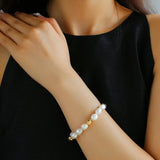 Irregular Metal and Pearl Magnetic Clasp Beaded Bracelet - floysun