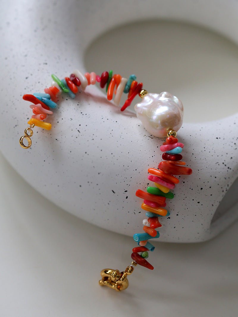 Irregular Multicolor Gemstone Baroque Pearl Bracelet - floysun