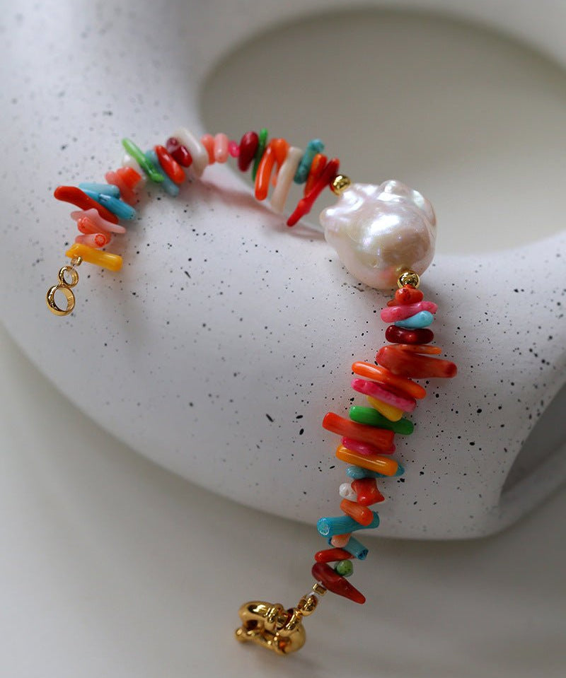 Irregular Multicolor Gemstone Baroque Pearl Bracelet - floysun