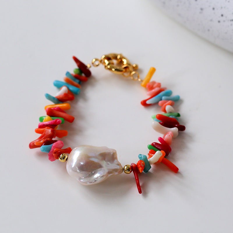 Irregular Multicolor Gemstone Baroque Pearl Bracelet - floysun