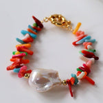 Irregular Multicolor Gemstone Baroque Pearl Bracelet - floysun