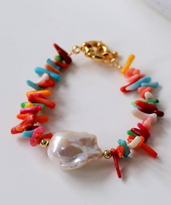 Irregular Multicolor Gemstone Baroque Pearl Bracelet - floysun