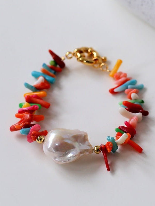 Irregular Multicolor Gemstone Baroque Pearl Bracelet - floysun