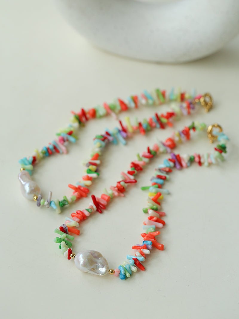 Irregular Multicolor Gemstone Baroque Pearl Necklace - floysun