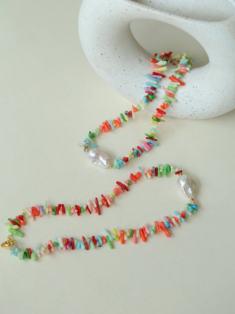 Irregular Multicolor Gemstone Baroque Pearl Necklace - floysun