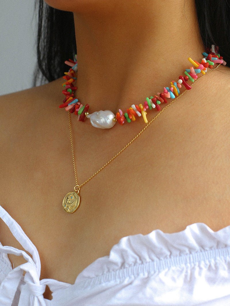 Irregular Multicolor Gemstone Baroque Pearl Necklace - floysun