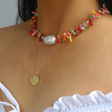 Irregular Multicolor Gemstone Baroque Pearl Necklace - floysun