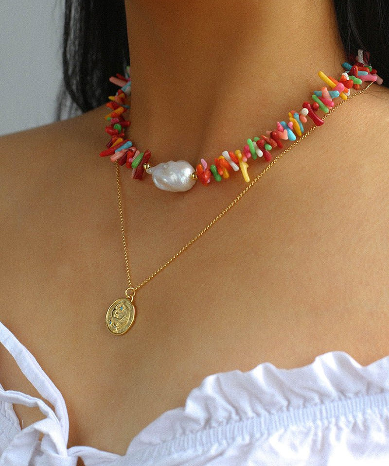 Irregular Multicolor Gemstone Baroque Pearl Necklace - floysun