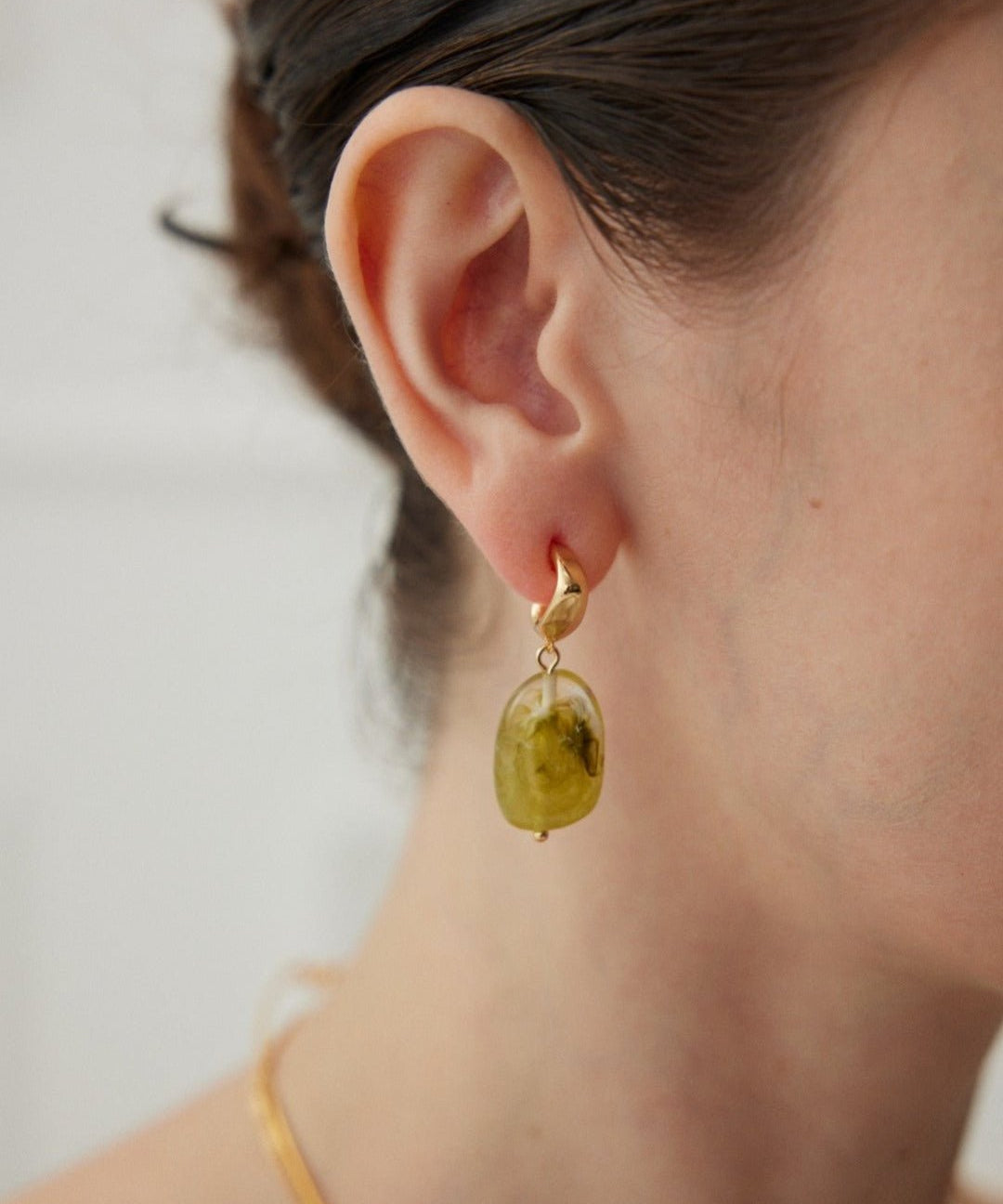 Irregular Yellow-green Resin Drop Earring - floysun