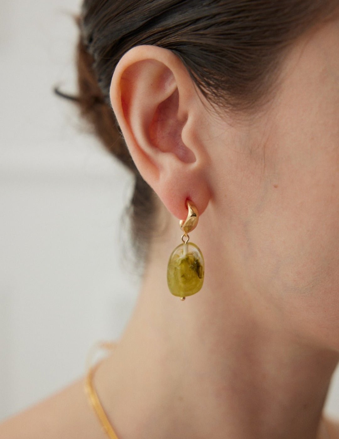 Irregular Yellow-green Resin Drop Earring - floysun