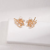 Irregular Zirconia Pearl Stud Earrings - floysun