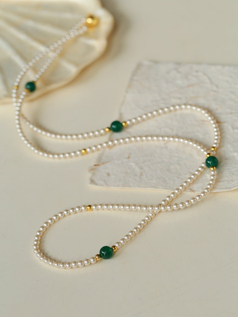 Jade Grace Green Agate Long Pearl Necklace - floysun