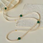 Jade Grace Green Agate Long Pearl Necklace - floysun