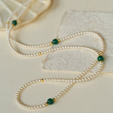 Jade Grace Green Agate Long Pearl Necklace - floysun