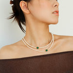 Jade Grace Green Agate Long Pearl Necklace - floysun