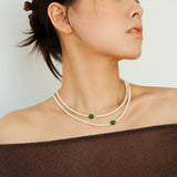 Jade Grace Green Agate Long Pearl Necklace - floysun