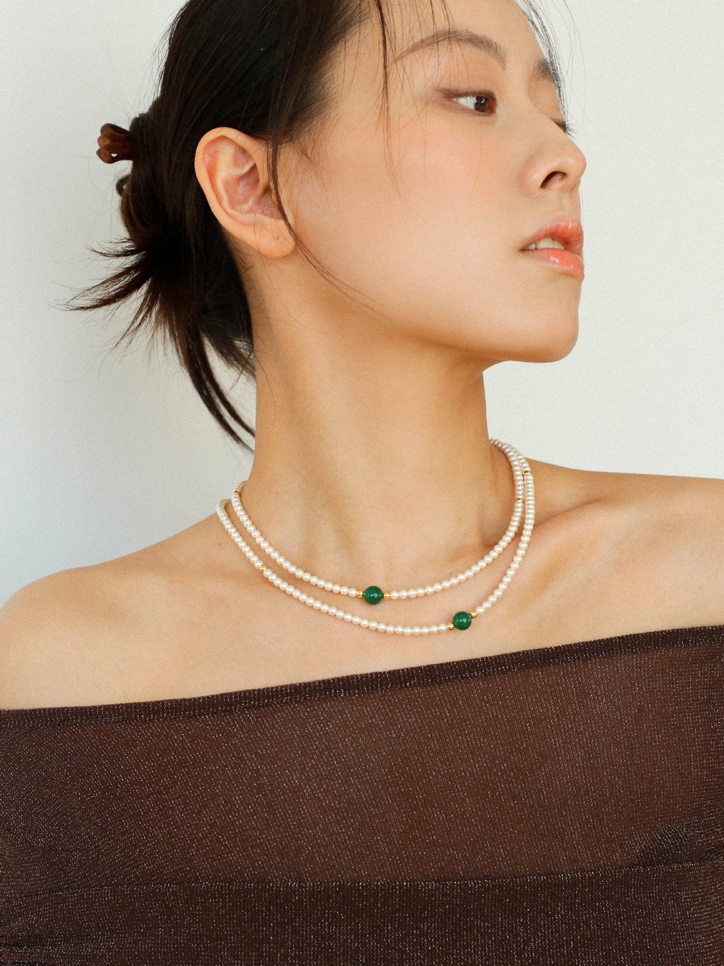 Jade Grace Green Agate Long Pearl Necklace - floysun