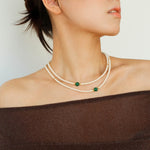 Jade Grace Green Agate Long Pearl Necklace - floysun