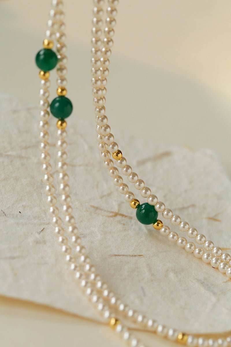 Jade Grace Green Agate Long Pearl Necklace - floysun