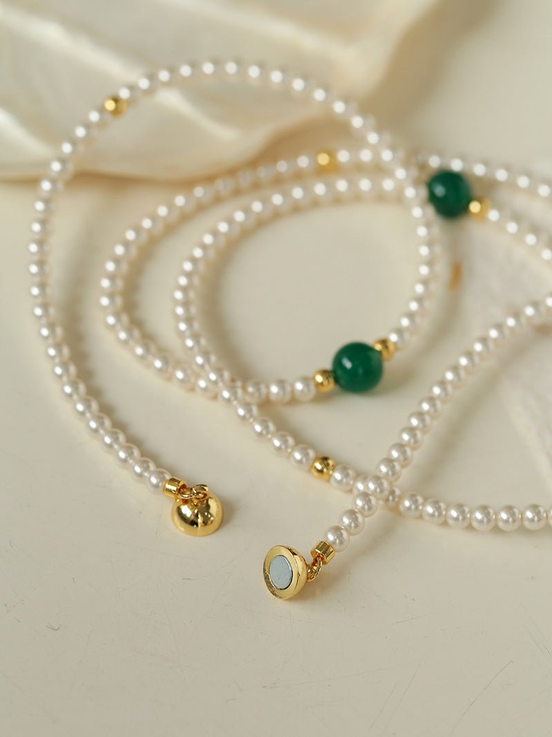 Jade Grace Green Agate Long Pearl Necklace - floysun