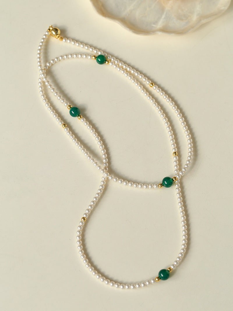 Jade Grace Green Agate Long Pearl Necklace - floysun