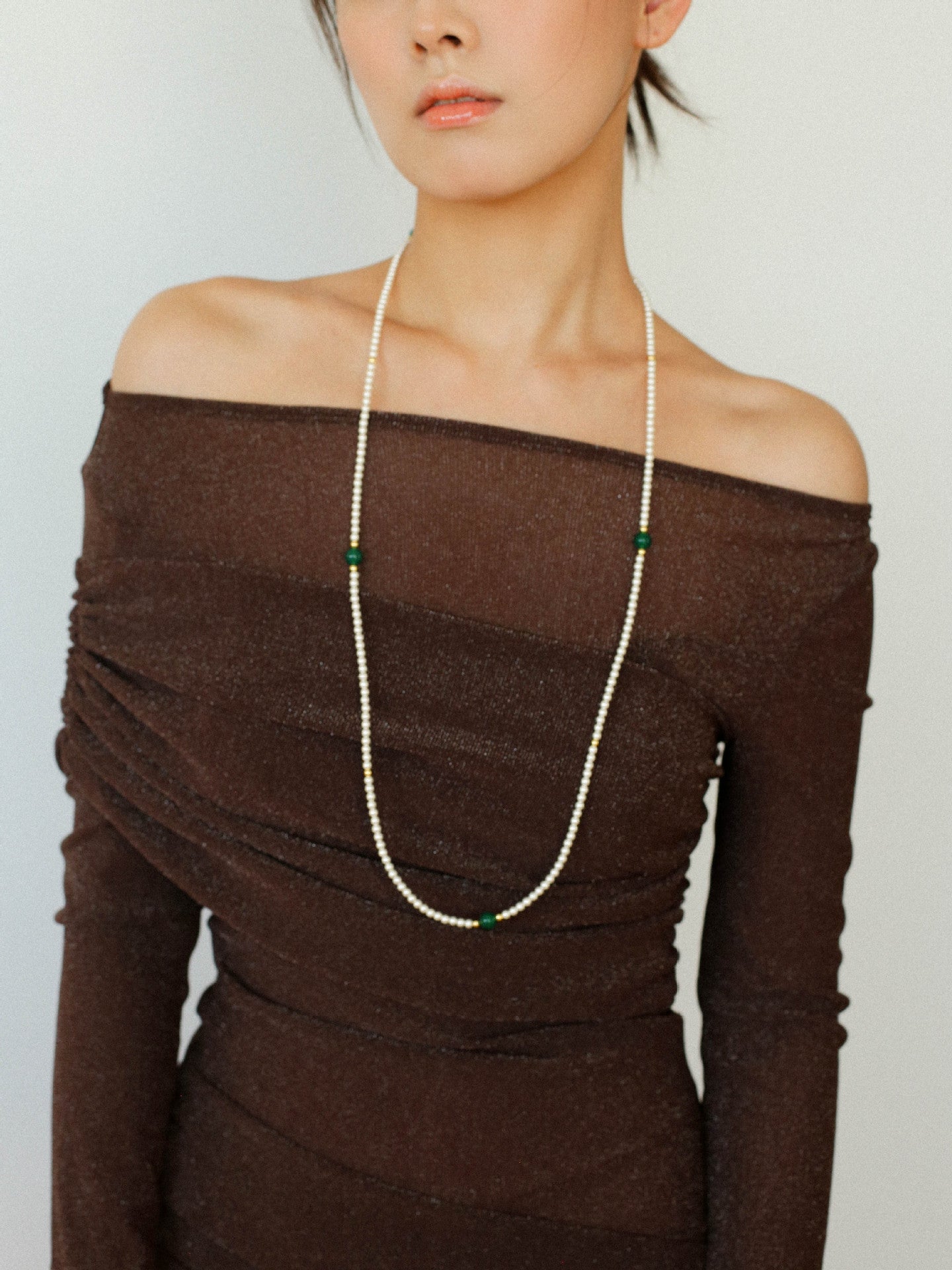 Jade Grace Green Agate Long Pearl Necklace - floysun