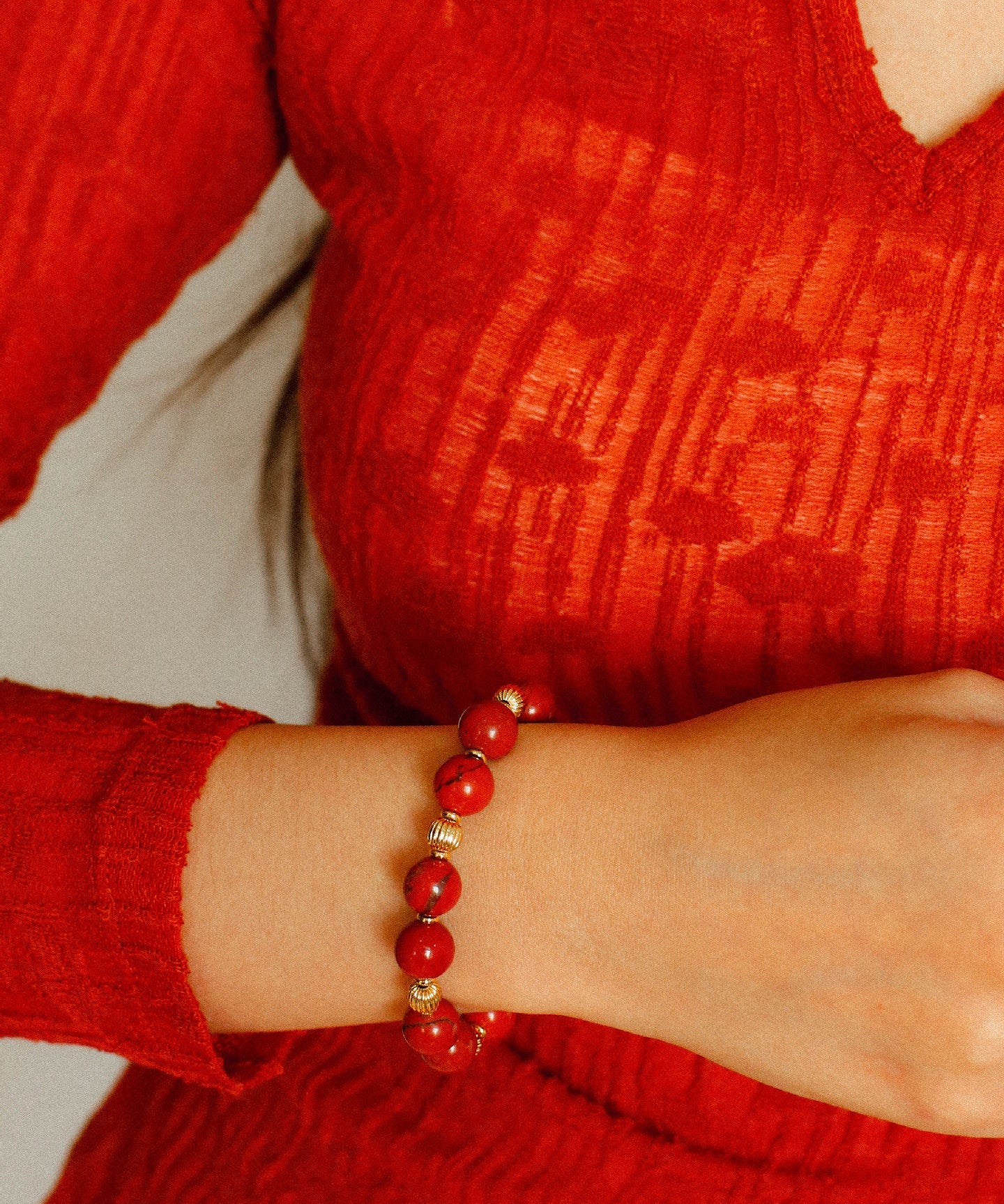 Joyful Red Stone Round Bead Bracelet - floysun