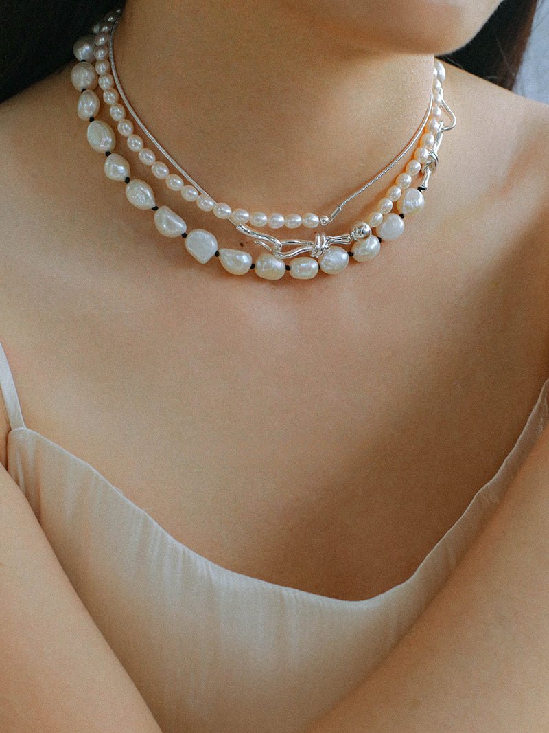 Knot Clasp Pearl Short Necklace - floysun