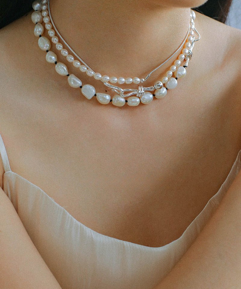 Knot Clasp Pearl Short Necklace - floysun