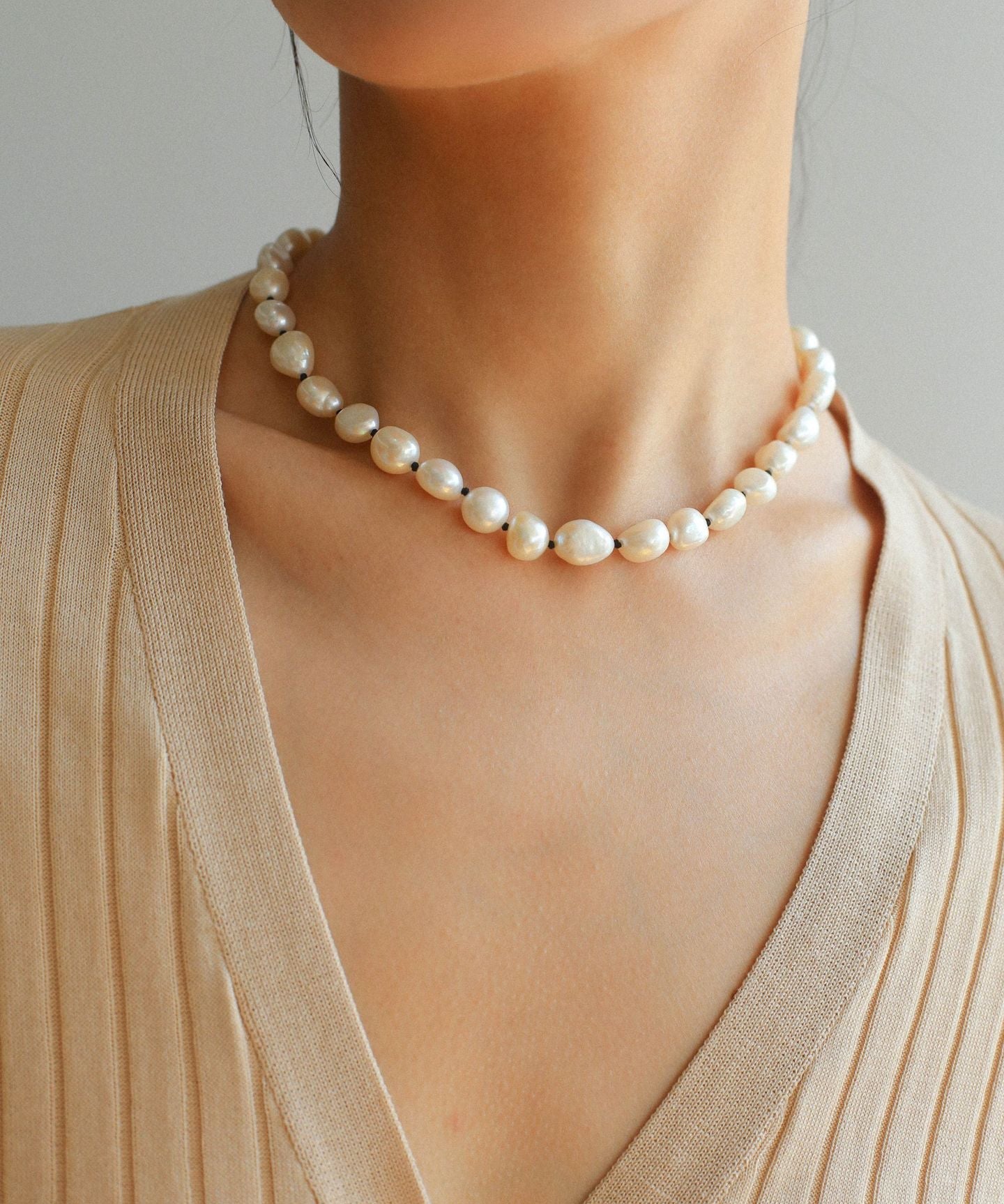 Knot Clasp Pearl Short Necklace - floysun