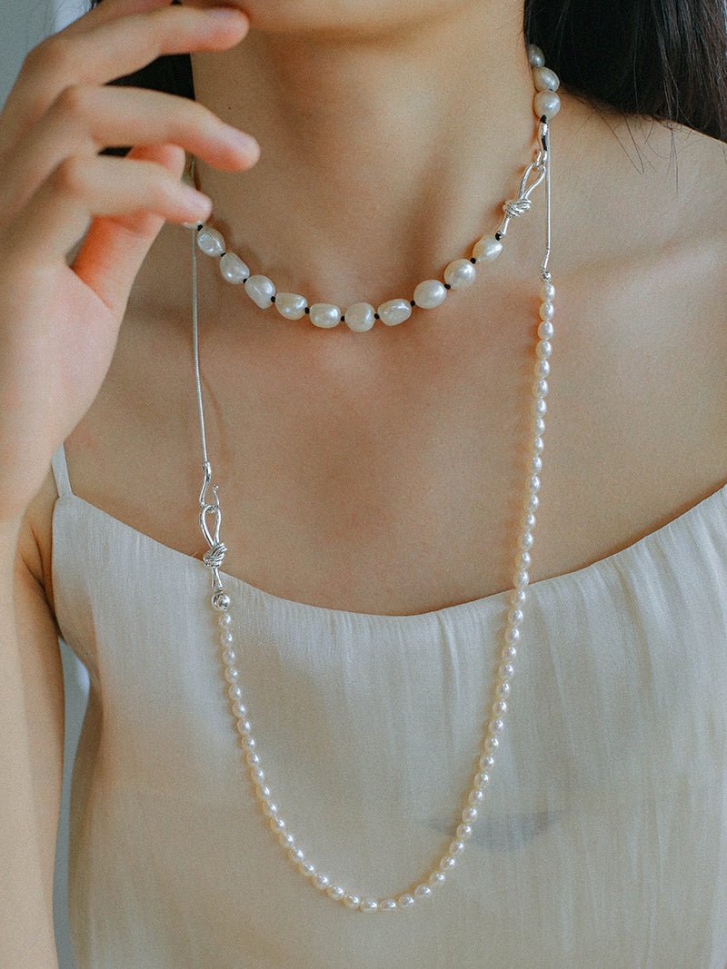 Knot Clasp Pearl Short Necklace - floysun