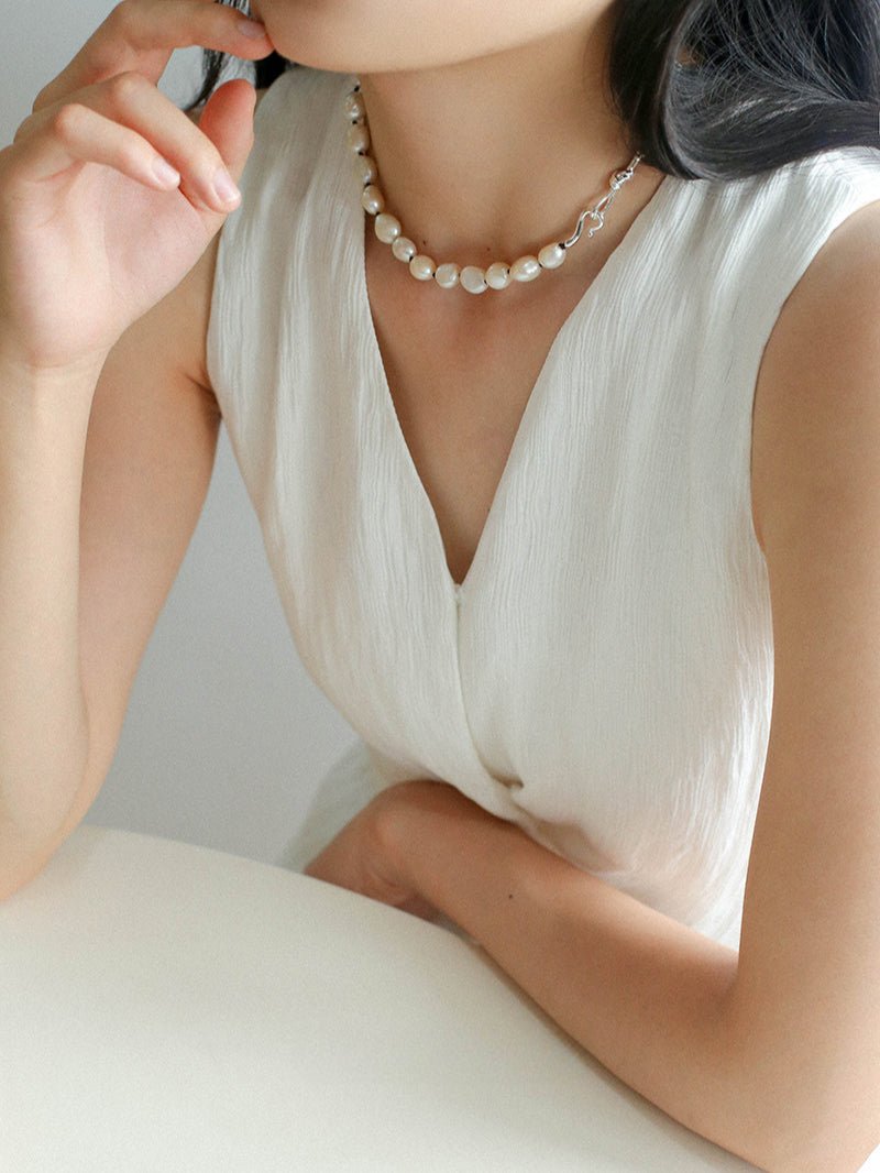 Knot Clasp Pearl Short Necklace - floysun