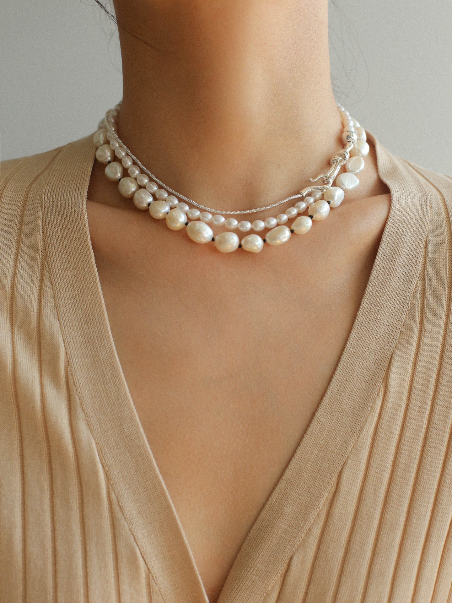 Knot Clasp Pearl Short Necklace - floysun