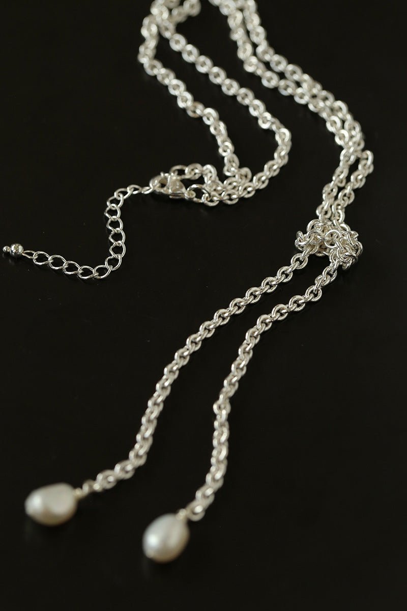 Knotted Pearl Silver Chain Necklace - floysun