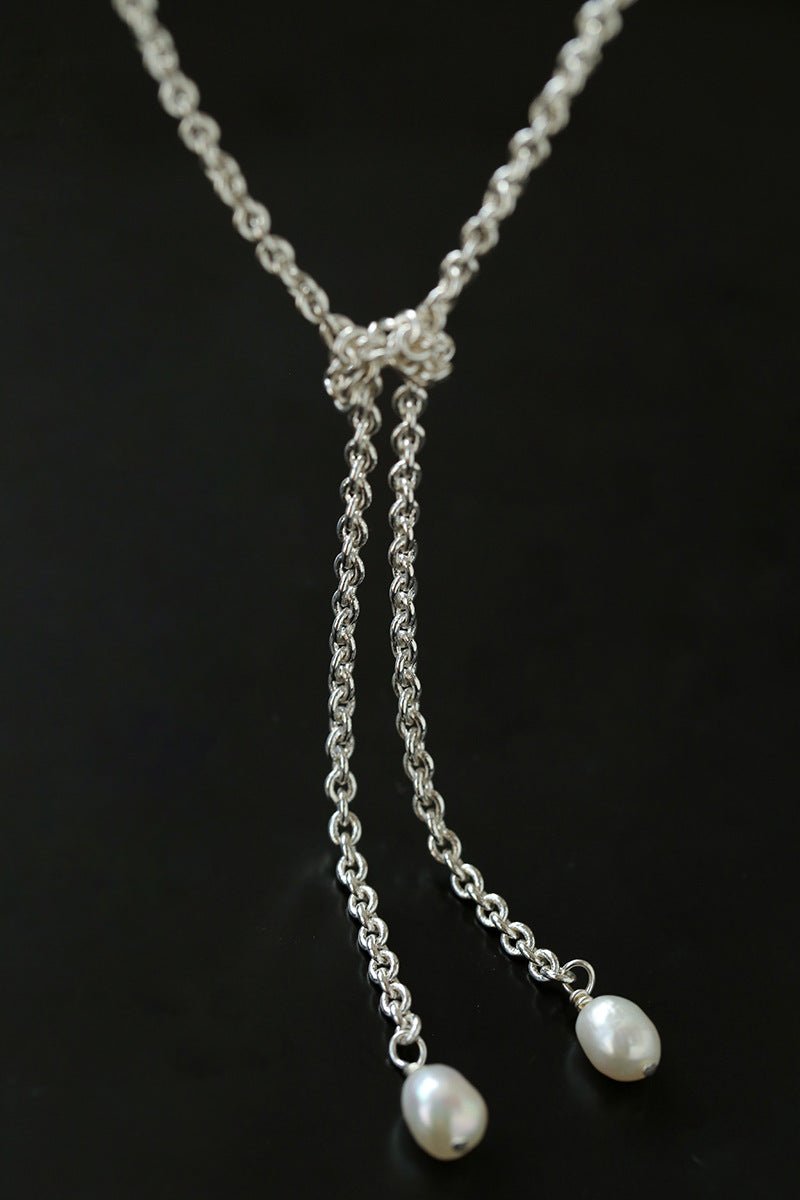 Knotted Pearl Silver Chain Necklace - floysun