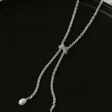 Knotted Pearl Silver Chain Necklace - floysun