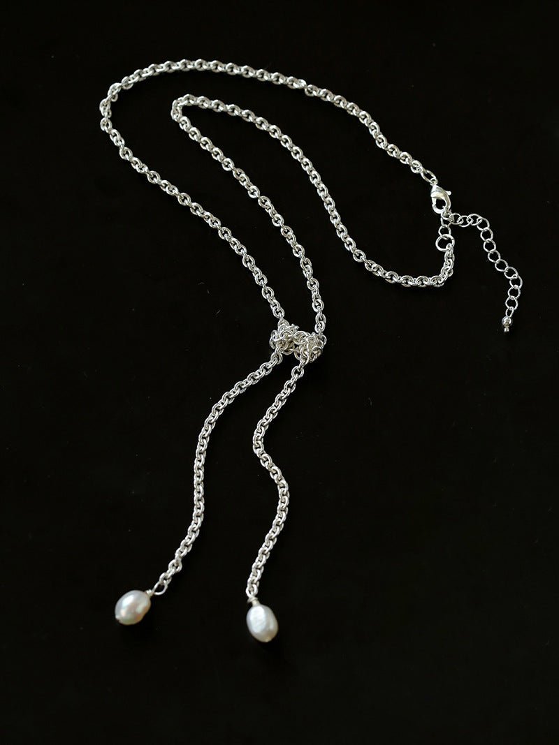 Knotted Pearl Silver Chain Necklace - floysun