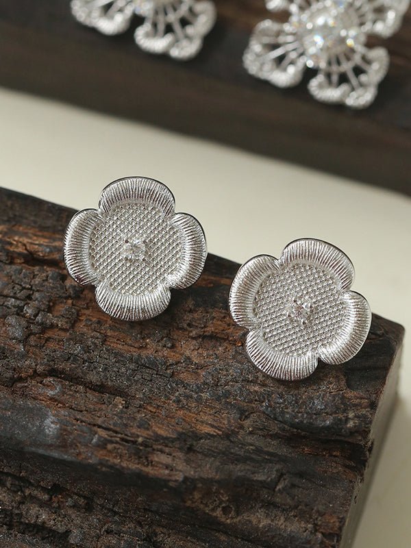 Lace Embroidered Four Leaf Clover Stud Earrings - floysun