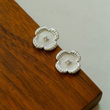 Lace Embroidered Four Leaf Clover Stud Earrings - floysun