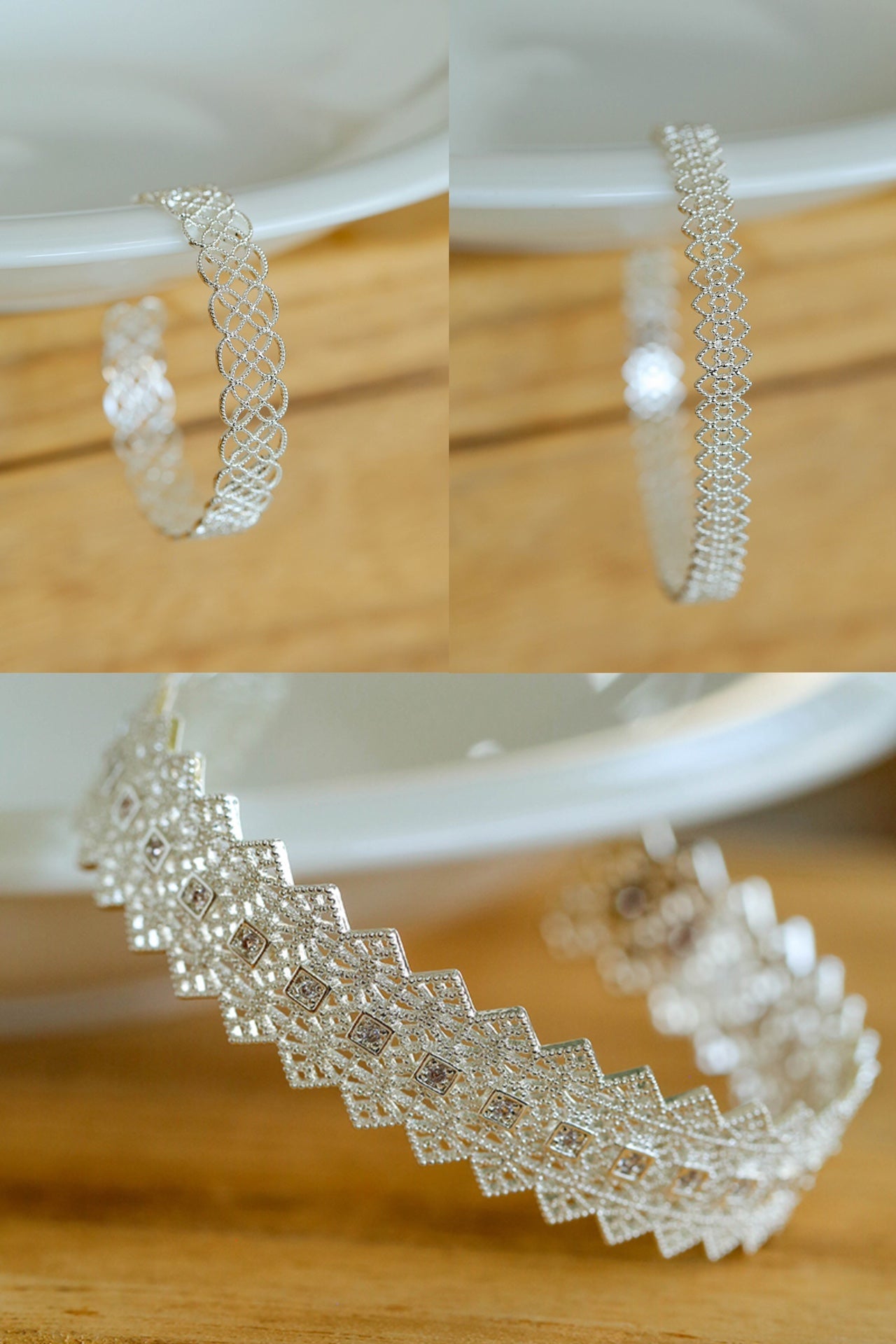 Lace Pattern Diamond Open Bangle - floysun