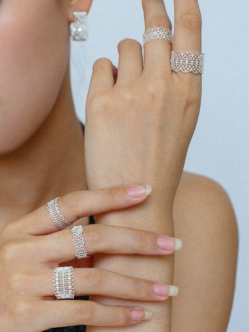 Lace Pattern Diamond Open Ring - floysun