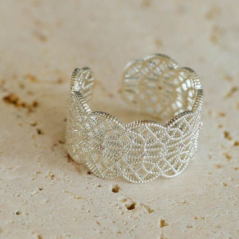 Lace Pattern Diamond Open Ring - floysun