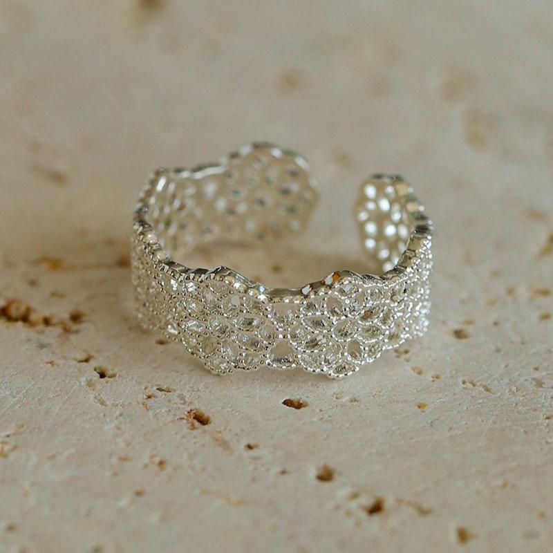 Lace Pattern Diamond Open Ring - floysun