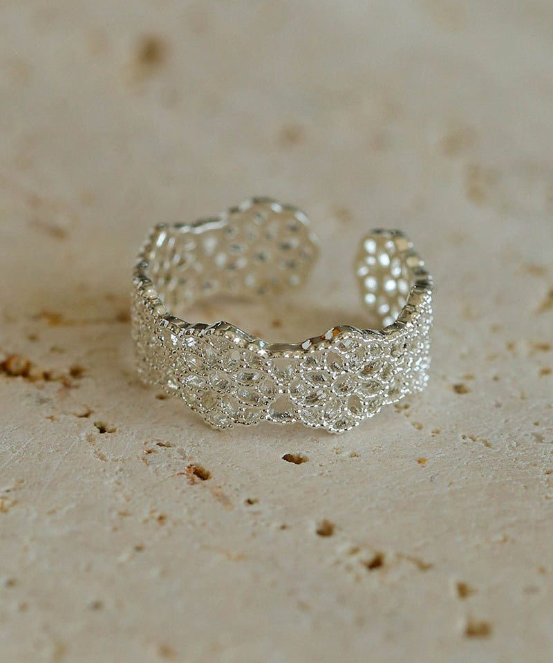 Lace Pattern Diamond Open Ring - floysun